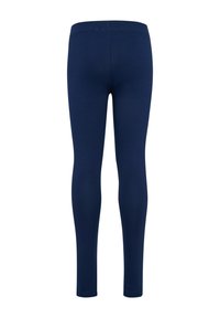Leggings blu navy realizzati in un tessuto morbido e elastico. Presentano una vita alta e un design a tutta lunghezza con una silhouette aderente.