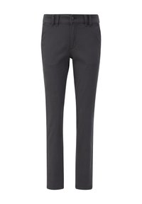 Grå skräddarsydda byxor med rak ben-design, tillverkade av en bomullsblandning. Har framfickor och knappstängning i midjan.