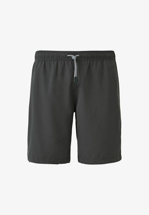 Graue Badehosen mit einem elastischen Bund und verstellbarem Kordelzug. Hergestellt aus leichtem, glattem Material und mit einem geraden Schnitt.