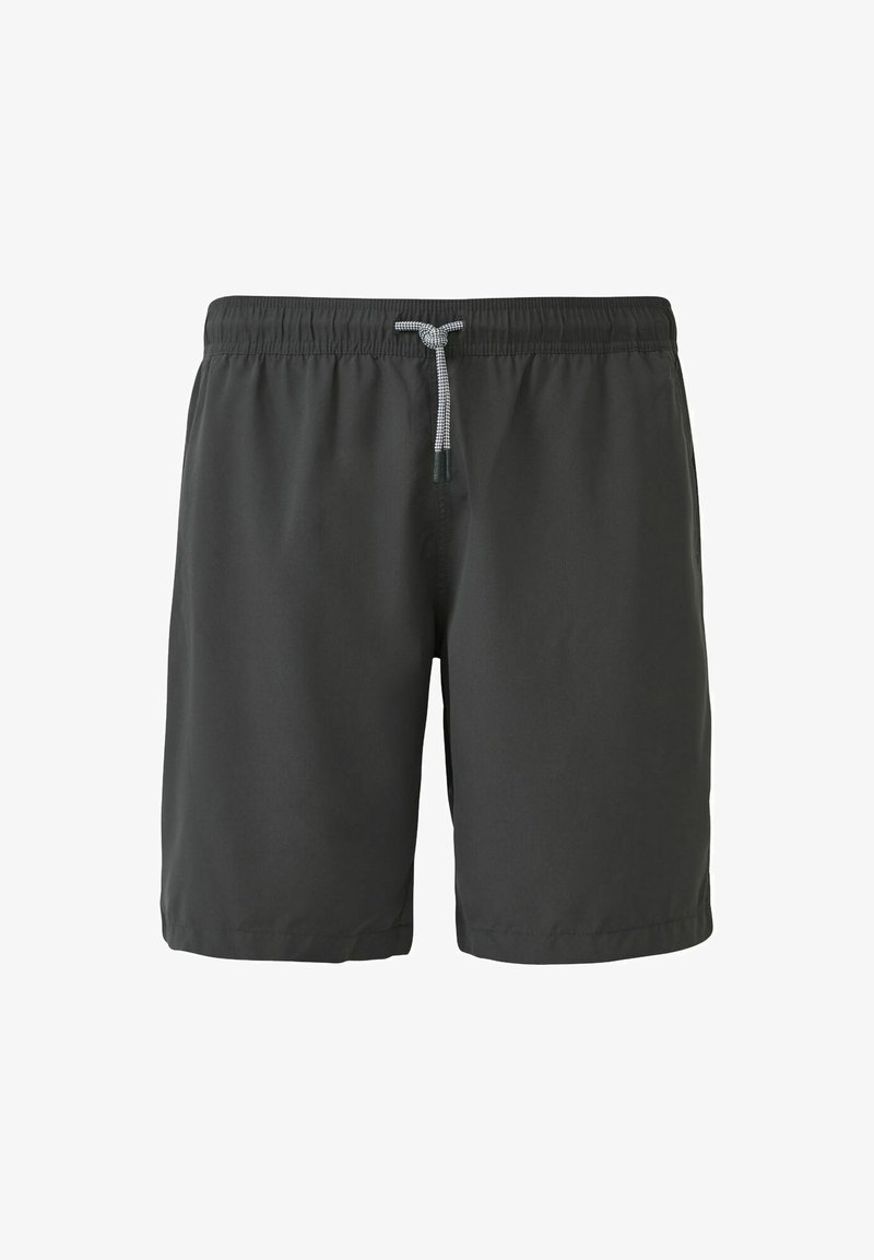 Graue Badehosen mit einem elastischen Bund und verstellbarem Kordelzug. Hergestellt aus leichtem, glattem Material und mit einem geraden Schnitt.