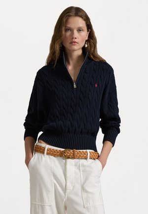 CABLE KNIT COTTON QUARTER ZIP JUMPER - Neule - hunter navy
