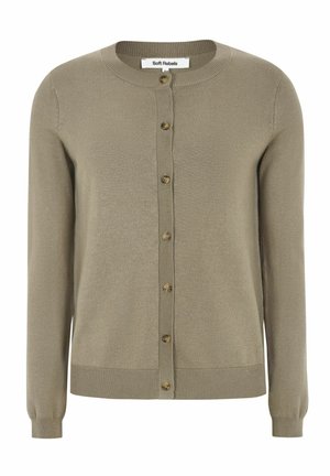 Cardigan botton-up color marrone chiaro con maniche lunghe, polsini e orlo a coste, e scollo rotondo, etichettato Soft Rebels.