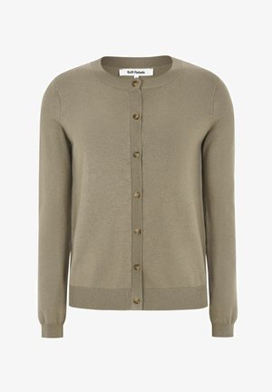 Cardigan botton-up color marrone chiaro con maniche lunghe, polsini e orlo a coste, e scollo rotondo, etichettato Soft Rebels.