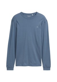 Langsleeve shirt in zachtblauwe katoen met een ronde hals, subtiel logo op de borst en een comfortabele pasvorm met geribde manchetten.