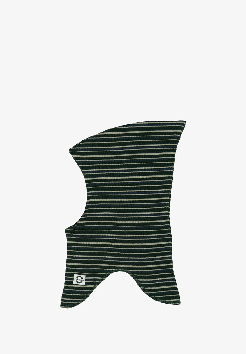 Prugasti dodatak u tamnozelenoj i krem boji, napravljen od mekane tkanine. Dizajniran s jedinstvenim uglatim oblikom koji sadrži malu oznaku s logotipom brenda.