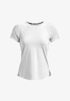 Witte sportieve T-shirt met korte mouwen, gemaakt van soepele, lichte stof, met een ronde halslijn en zijsplitten voor meer bewegingsvrijheid.