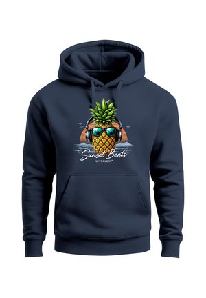 Neverless, HOODIE HERREN PRINT - ANANAS DESIGN SUNSET BEATS - AUFDRUCK - Hoodie - navy