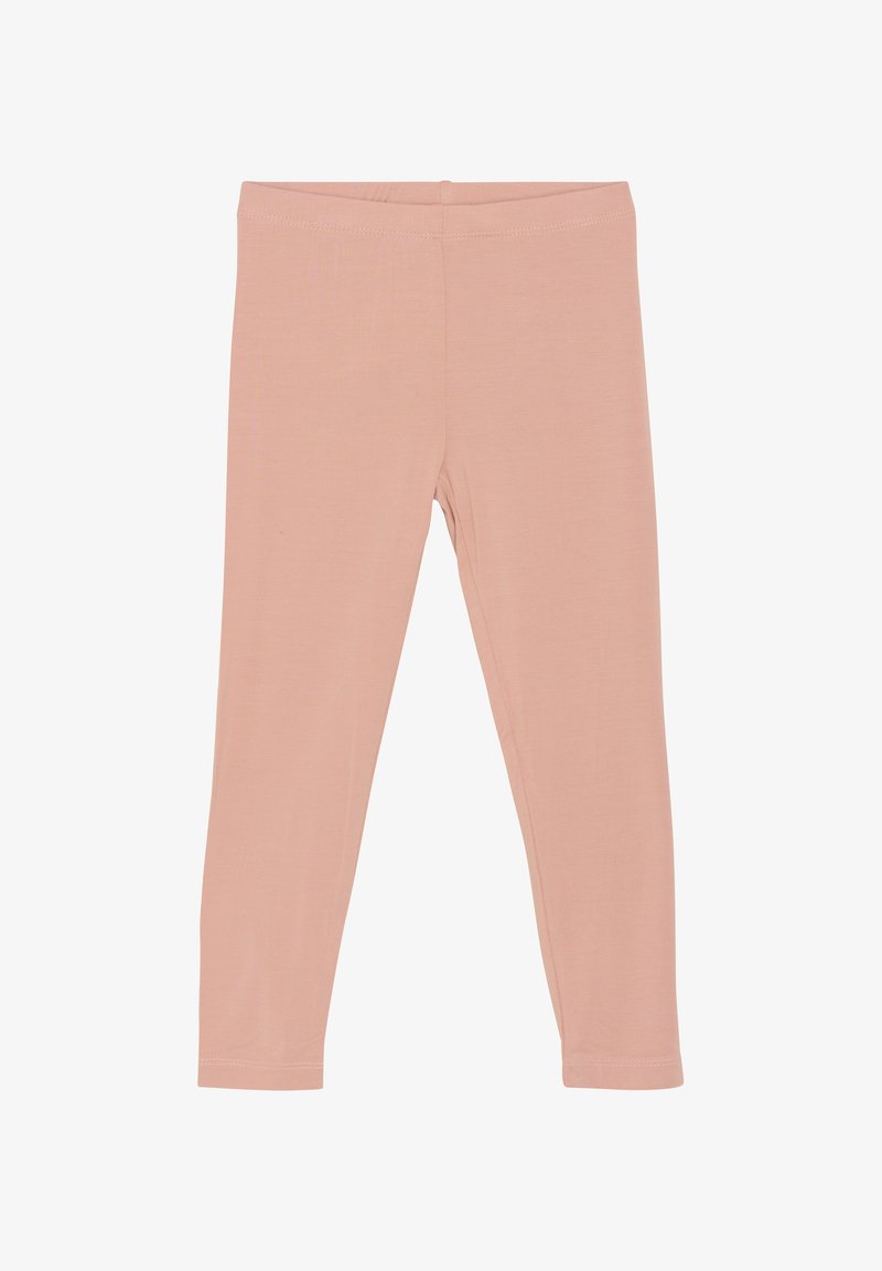 Leggings rose clair en tissu extensible, avec un design simple, une taille élastique et sans motifs ni accents visibles.