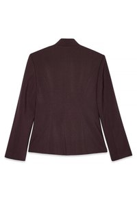 Brauner maßgeschneiderter Blazer mit langen Ärmeln, strukturierten Schultern und glatter Textur. Verfügt über dezente Nähte für eine körperbetonte Silhouette.