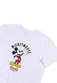 White cotton t-shirt featuring a printed design of a cartoon character with black, red, and yellow accents. Text reads "Mickey Mouse Original."