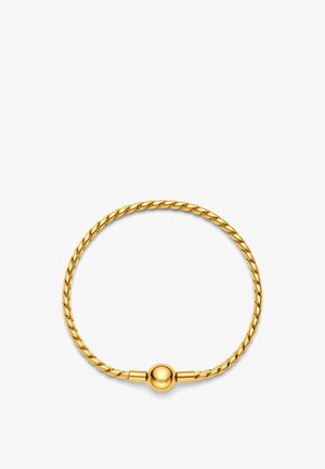 Bracelet plaqué or avec un design torsadé, un fermoir sphérique lisse et une finition métallique poli.