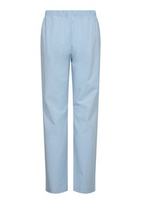 Lichtblauwe, gestructureerde broek met een elastische tailleband, rechte pijpen en geen zichtbare zakken. Gemaakt van zachte, lichtgewicht stof.