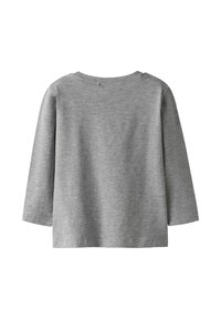 Szara bawełniana koszula z długim rękawem i okrągłym dekoltem, charakteryzująca się gładką fakturą i prostym designem. Brak widocznych wzorów lub akcentów.