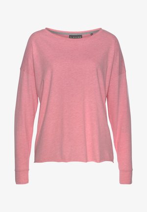 Light pink long-sleeve top with a relaxed fit, wide neckline, and ribbed cuffs. Soft, smooth fabric with a slightly heathered texture.