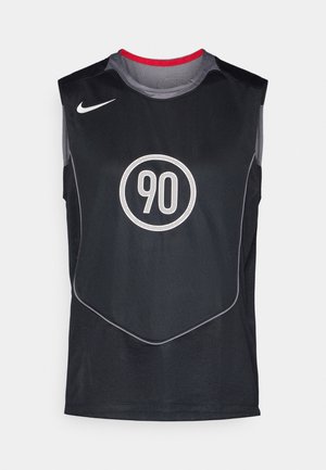Black sleeveless athletic jersey made of mesh, featuring a circular white "90" graphic in the center and gray accents along the edges.