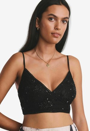 REGULAR FIT - EMBELLISHED SEQUIN LONGLINE - Liemenėlė su trikampio formos kaušeliais - black