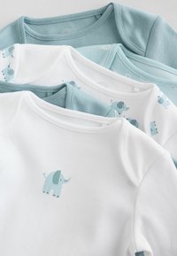 Neljast beebibodyt pehmest puuvillast. Koos helesinise, valge ja mustriliste disainidega, kus on väiksed elevandid ja mängulised motiivid.