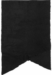 Black textured fabric with a ribbed pattern, featuring a jagged edge on one side. Material appears soft and slightly thick.