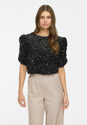 VILA, SHORT SLEEVED TOP VIBELIEVE SEQUIN - Blouse - black