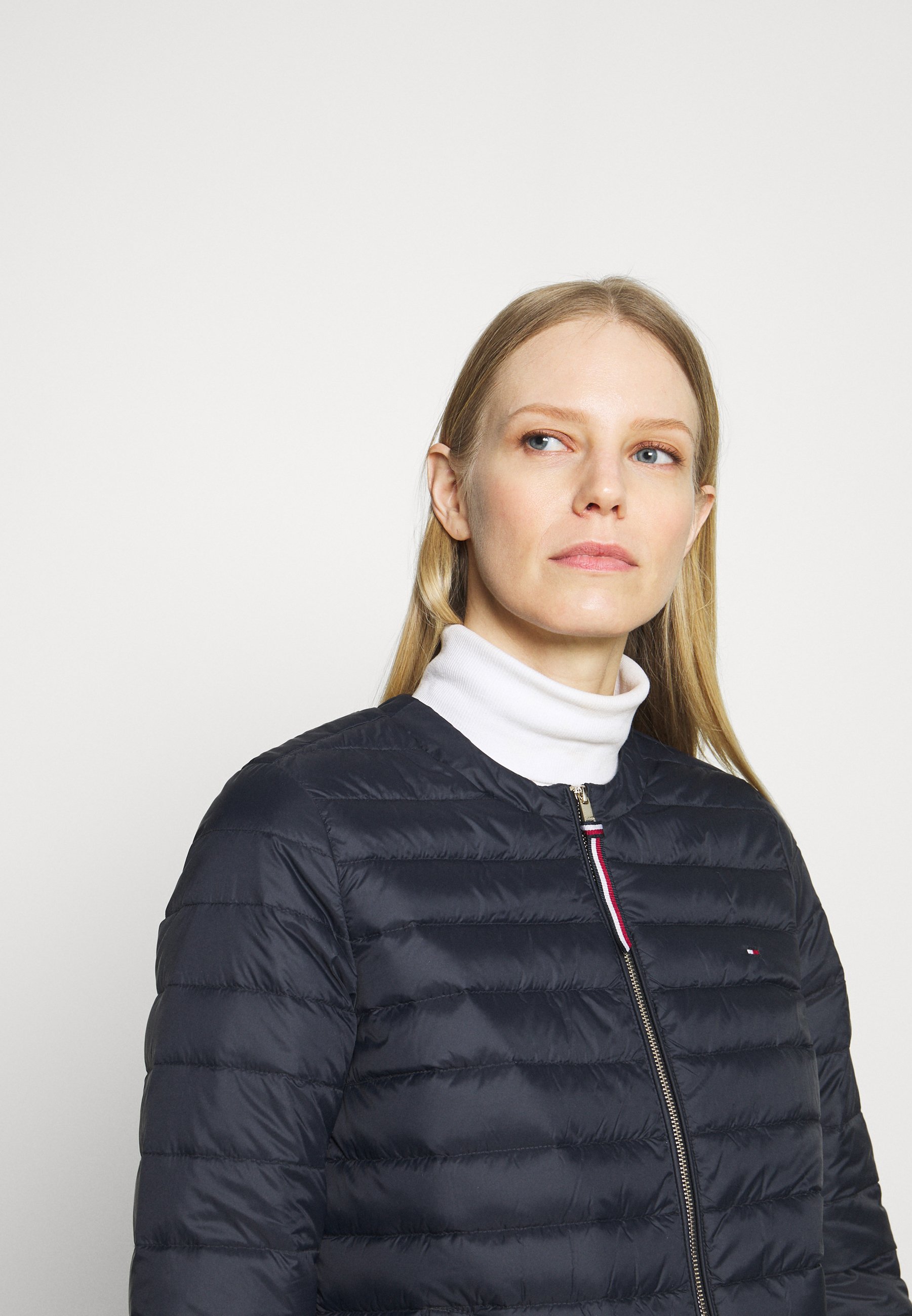 collarless down coat