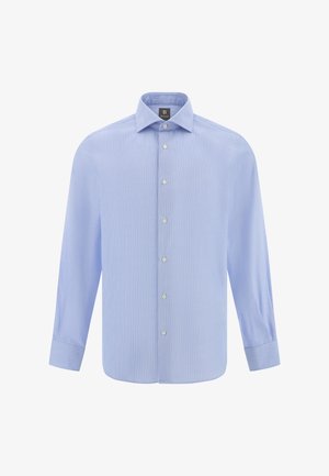 Hele sinine triibuline pika varrukaga särk, nööpidega ees, pehme kangas, standartne krae ja ümmargused mansetid. Omab õhukesi valgeid vertikaalseid triibusid.