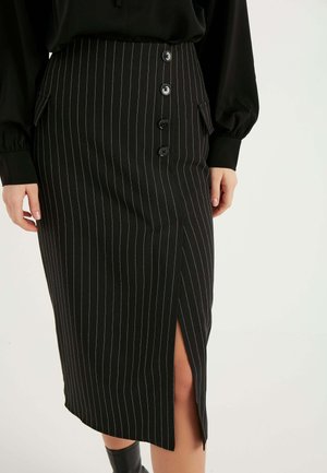 STRIPED BUTTON DETAIL SLIT - Gonna a tubino - black