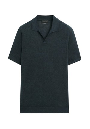 Donkergrijs kort-sleeve fijngebreid poloshirt met een zachte kraag zonder knopen, van het merk Massimo Dutti.