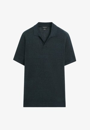 Donkergrijs kort-sleeve fijngebreid poloshirt met een zachte kraag zonder knopen, van het merk Massimo Dutti.