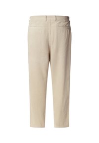 Bēša korduroja bikses ar taisnu kāju dizainu, ar teksturētu audumu un aizmugurējām kabatām, beidzoties nedaudz virs potītēm.