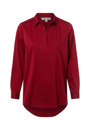 Rotes Langarmshirt aus einem glatten Baumwoll-Mix. Verfügt über eine halbe Knopfleiste und abgerundeten Saum. Lässige Passform mit dezentem Glanz. Größe 36.