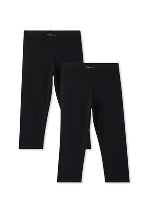 Leggings neri realizzati in un tessuto misto cotone, caratterizzati da una texture liscia, design a lunghezza completa e una vita elastica per una vestibilità comoda.