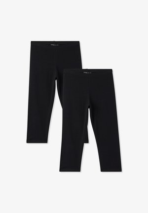 Leggings neri realizzati in un tessuto misto cotone, caratterizzati da una texture liscia, design a lunghezza completa e una vita elastica per una vestibilità comoda.