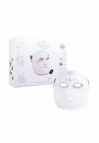 STYLPRO Wavelength Pro wit LED gezichtsmaskeer met uitsparingen voor de ogen en afstandsbediening, weergegeven naast de verpakking.