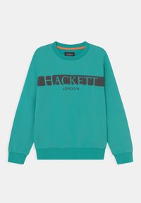 Felpa turchese in cotone, con logo stampato nero "HACKETT LONDON" sul petto, con polsini e orlo a costine.