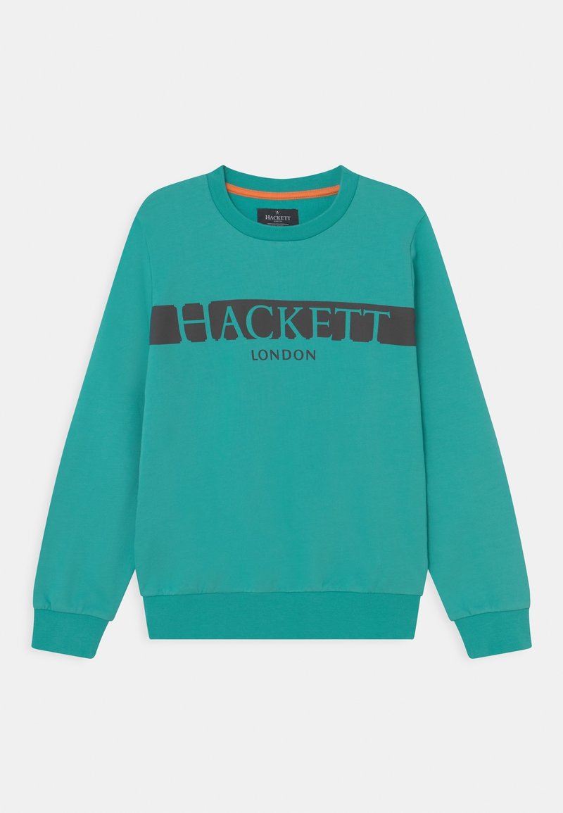 Felpa turchese in cotone, con logo stampato nero "HACKETT LONDON" sul petto, con polsini e orlo a costine.