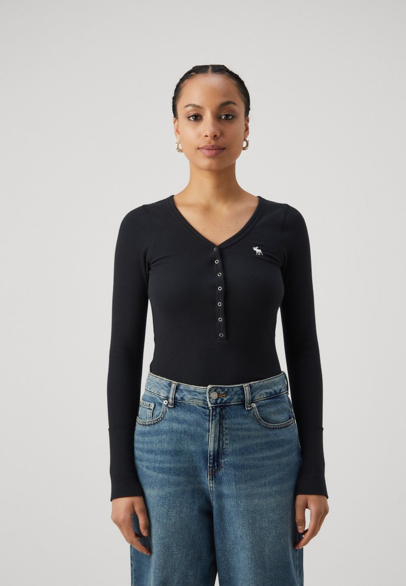 Abercrombie & Fitch - LONG SLEEVE ICON HENLEY - Maglietta a manica lunga - black, Ingrandire