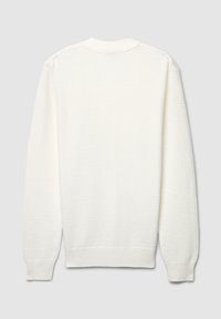 Maglione bianco con trama, scollo rotondo, polsini e orlo a costine, caratterizzato da un motivo intrecciato sottile e una vestibilità comoda.