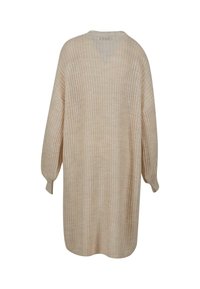 Beiger Strickpullover mit lockerer Passform, rundem Ausschnitt und langen Ärmeln. Texturiertes Gewebe mit leichtem Rippmuster.