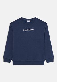Marineblå genser med rund hals og ribbestrikket mansjetter og hem, med ordet "DAYDREAM" i hvitt sentrert på brystet.