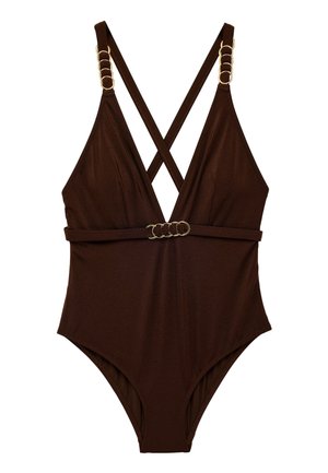 Koton, DEEP V-NECK SWIMSUIT. - Badpak - brown