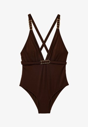 Koton, DEEP V-NECK SWIMSUIT. - Badpak - brown