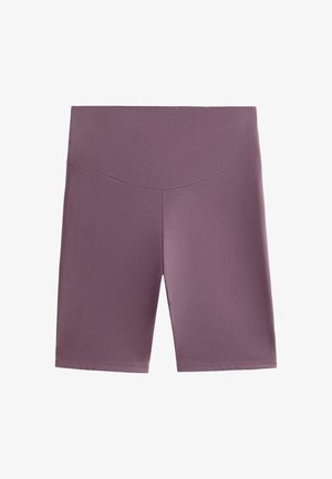 Vijolične kolesarske kratke hlače z visokim pasom, narejene iz raztegljivega materiala, z gladko teksturo in prilegajočim se dizajnom brez vidnih šivov.