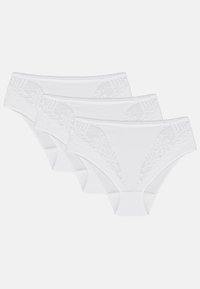 Culottes en coton blanc avec des panneaux en dentelle sur les côtés, une taille élastique et une finition lisse. Le set comprend trois paires identiques.