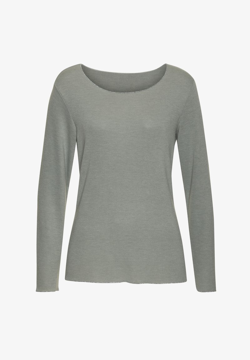 Langarmtop mit Rundhalsausschnitt aus weichem, hellgrauem Rippstoff. Bietet eine lockere Passform mit leicht abgerundetem Saum und ohne sichtbare Nähte.
