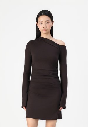 MINI LONG SLEEVE DRESS - Trikotāžas kleita - brown dark