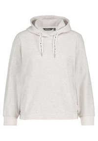 Felpa grigia chiara con cappuccio, in cotone, con cordini e testo stampato, maniche lunghe e polsini a coste per un fit aderente.
