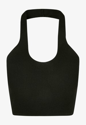 Haut court à col rond et bretelles épaisses, en noir côtelé, doté d'un tissu tricoté texturé pour plus d'élasticité et de confort.