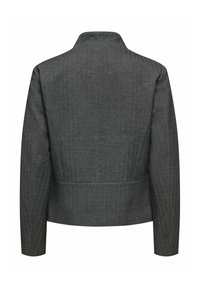 Veste gris foncé à motif chevron avec manches longues et dos droit, vue de dos sur un fond blanc.