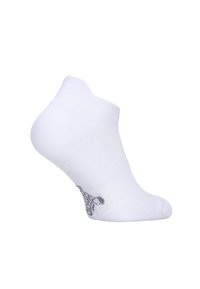 Weißer Knöchelsocke mit verstärkter Ferse und Zehen. Leichtes Strickmaterial mit einem strukturierten Muster und einem auf der Unterseite aufgedruckten Logo.