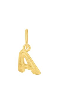 Pendente d'oro a forma di lettera A con un anello lucido per l'attacco a una collana o a un braccialetto.